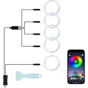 imageLivTee Smart Car LED Interior Lights with USB Port LED Strip Fiber Optic Lights Wireless App Control Sync to Music Car Accessories Gifts for Women and Men 5 in 1Fiber Optic Lights1to5
